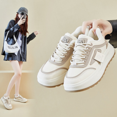 冬季加绒小白鞋新款韩版女学生厚底增高保暖棉鞋休闲鞋