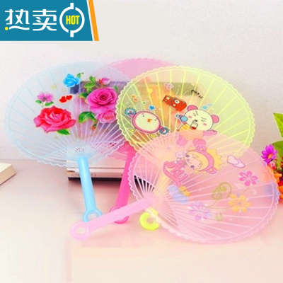 XIANCAI便携长柄随身大号夏季手摇透明芭蕉成人老人儿童纳凉卡通扇子 6把-圆形扇[颜色图案随机]