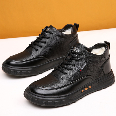 冬季男棉鞋加绒加厚保暖高帮皮毛一体棉皮鞋男真皮羊毛中年爸爸鞋