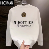 HLCOMAN秋季新款潮牌卫衣男简约字母印花长袖棉T恤休闲圆领打底上衣外套