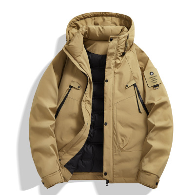 羽绒服男冬季新款时尚休闲连帽新国标白鸭绒情侣纯色加厚外套男装