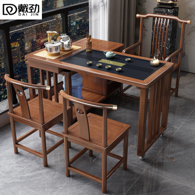 戴劲新中式旋转茶桌阳台移动功夫茶台一体泡茶桌椅组合1m茶桌1梳2月牙