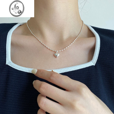JiMi通体银银S925爱心米粒橄榄项链ins小红书推荐款锁骨链桃心百搭女