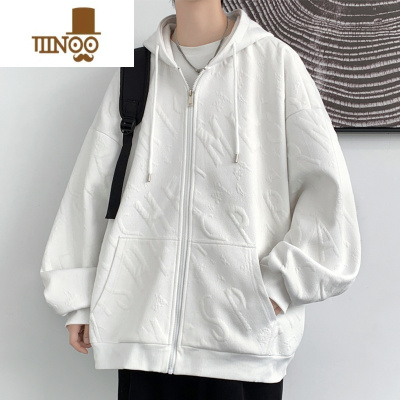 YANXU压花开衫卫衣男款美式潮牌连帽夹克男生情侣休闲秋装上衣外套