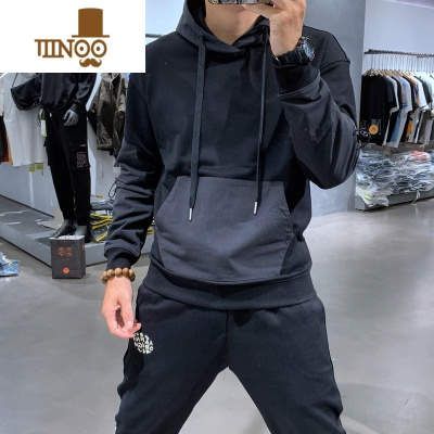 YANXU新款青年潮牌套头连帽卫衣纯色大口袋男士长袖休闲运动韩版