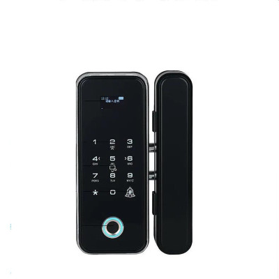 办公室玻璃门指纹锁免开孔密码锁单双门有无框智能全自动电子门锁 指纹+密码+刷卡 黑色 双门有框