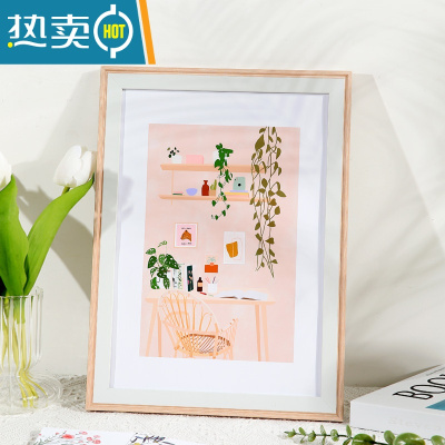 敬平莫兰迪相框挂墙北欧风画框装裱A3a4展示架免打孔4k8k四开油画外框 生动粉白 18寸挂墙[可放35.5*45.5c