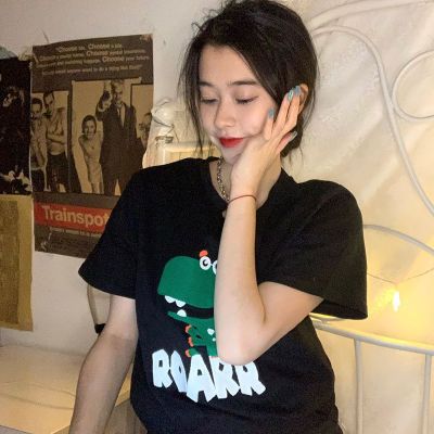 6535棉 夏季新款字母卡通刺绣短袖T恤女学生宽松打底衫上衣潮