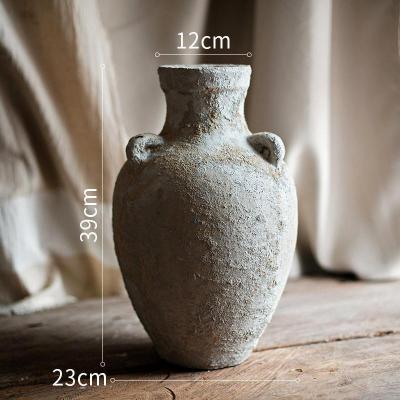 家柏饰(CORATED)陶艺干花花盆花瓶 手工粗陶复古插花禅意装饰品多肉花器 三耳粗陶瓶(高款)