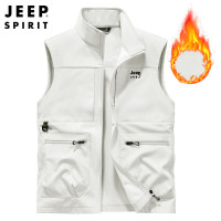 JEEP新款加绒工装多口袋马甲男户外坎肩外套春秋冬季外穿马夹