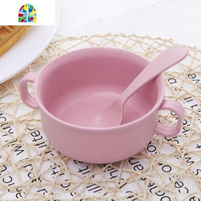 儿童碗餐具带手柄防摔家用可爱卡通隔热小孩吃饭宝宝辅食儿童餐碗 FENGHOU 小耳朵蓝色