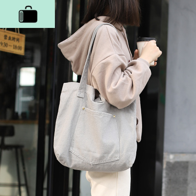 日韩文艺帆布包女单肩包 ins慵懒风布袋包大容量休闲购物袋NEW LAKE女士单肩包