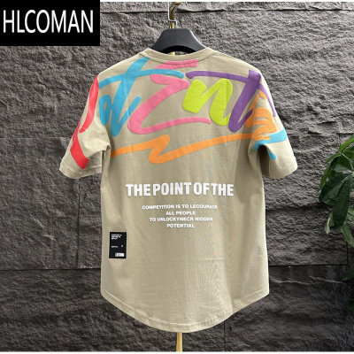HLCOMAN2025新款夏季男士休闲百搭个性印花短袖T恤韩版时尚圆领棉质半袖