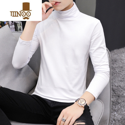 YANXU男士高领打底衫潮牌修身长袖T恤秋季内搭上衣潮流薄款体恤衫