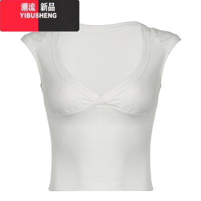 YIBUSHENGDARLINGAGA基础低胸V领纯色百搭短袖T恤女磨毛牛奶丝修身打底上衣