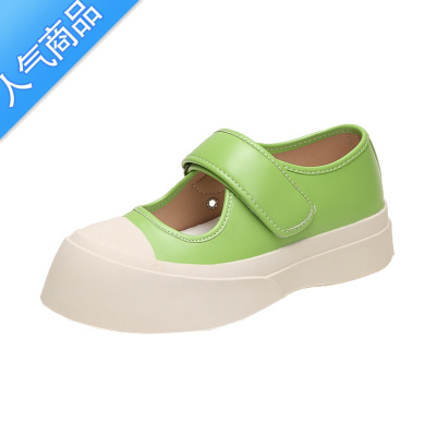 SUNTEK春秋网红同款浅口松糕厚底大头鞋女韩版复古玛丽珍鞋魔术贴小白鞋