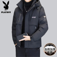 花花公子新款高品质冬季新款户外防寒服三防连帽加厚羽绒棉时尚男装夹克外套