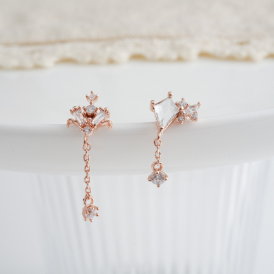 韩国进口耳钉气质皇冠流苏菱形花朵耳骨钉粗针单只球堵送女朋友老婆情人节七夕生日礼物