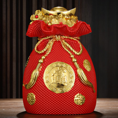 添福运 树脂摆件工艺品家居客酒柜装饰品玄关客厅只进不出大容量存钱罐摆件办公室装饰店铺装饰开业礼品乔迁礼品钱袋存钱罐