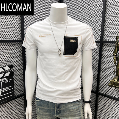 HLCOMAN夏季潮牌男士短袖t恤修身时尚半袖潮流圆领体恤2025新款打底衫ins