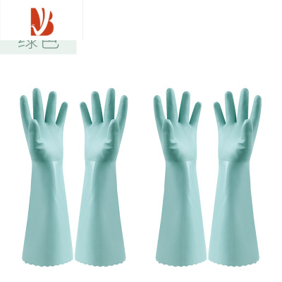三维工匠洗碗手套女橡胶厨房洗菜家务用清洁耐用型薄款贴手防水洗衣服手套 绿色2双 L