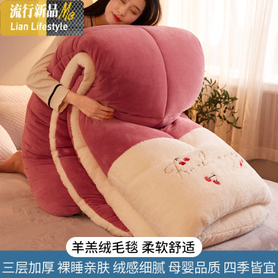 冬季珊瑚绒毯子加厚三层毛毯被子保暖法兰绒盖毯单人午睡小毯子 三维工匠