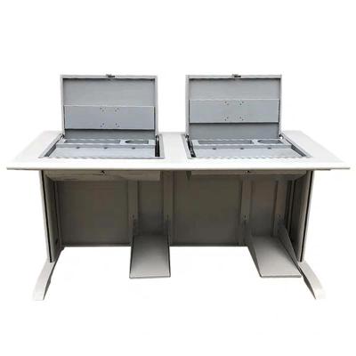 三能 办公家具多媒体室电脑桌双位箱体钢木翻转电脑桌简约现代多媒体电脑桌电脑室桌子 椅子