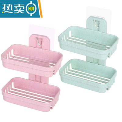 敬平免打孔肥创意浴室置物架双层肥皂架卫生间沥水壁挂香皂架家用 北欧粉+北欧绿(2套装)皂盒