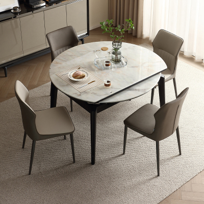 全友家居现代简约2024新款岩板餐桌家用可变圆桌子折叠伸缩