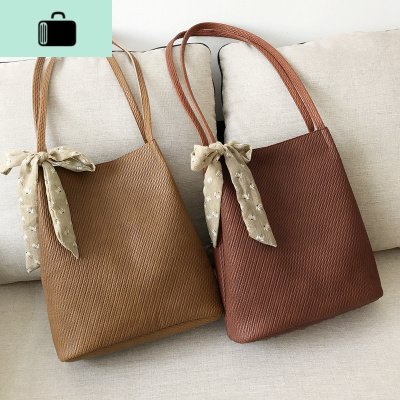 春夏森系大包包女2020新款韩版文艺编织手提水桶包复古时尚单肩包NEW LAKE女士单肩包