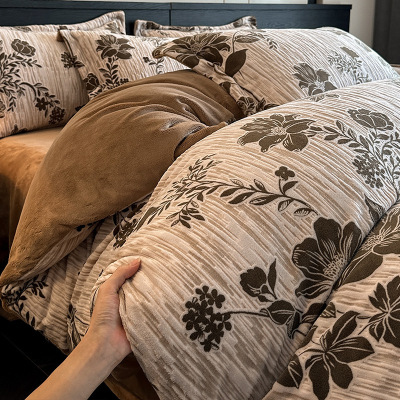 加厚花牛奶绒四件套新款珊瑚绒冬季法兰绒床单被套床上用品