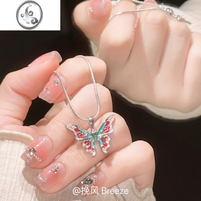JiMi「梦幻彩蝶」复古彩色蝴蝶项链辣妹高级设计感小众个性网红锁骨链