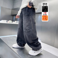 儿童装男童冬季一体加绒裤子新款中大童秋冬款加厚男孩牛仔裤_739