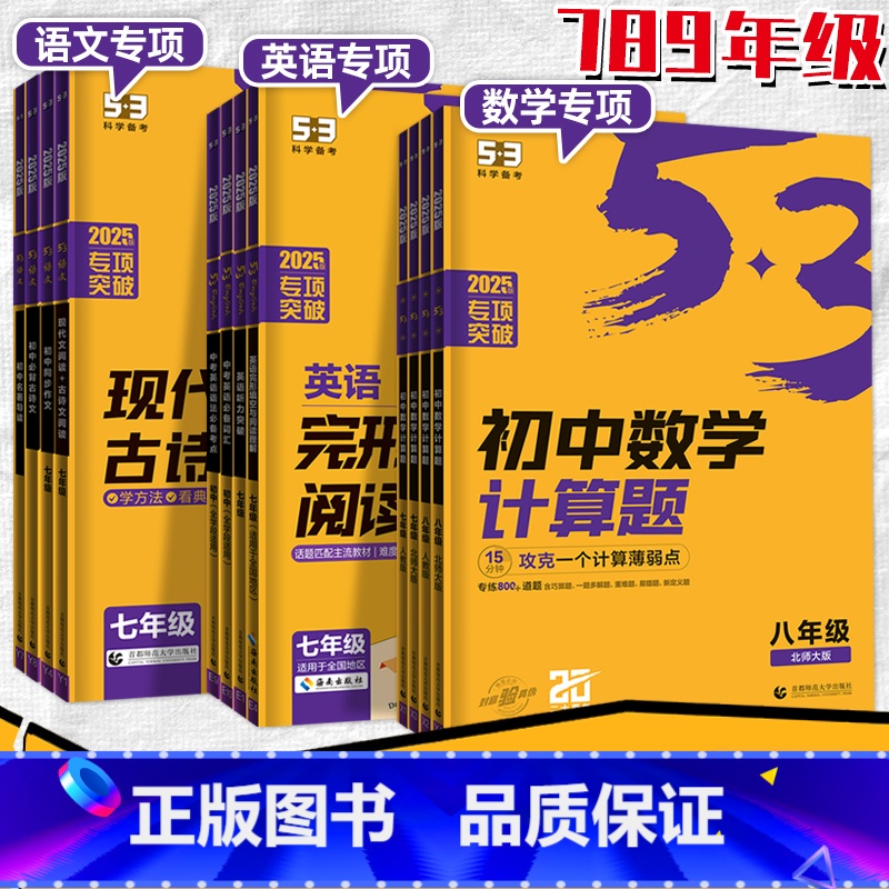 [数学专项]精讲速练-初中通用 八年级/初中二年级 [正版]2025五三初中英语数学语文专项七八九年级完形填空与理解听力