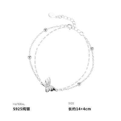 925纯银蝴蝶双层手链女手饰手环高级感小众设计轻奢精致潮送女朋友老婆情人节七夕生日礼物