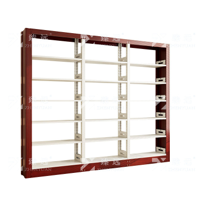 臻远 ZY4072628 钢制书架红色转印图书馆书架资料架 单面6层一列三组 2800*300*2000