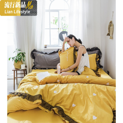 公主风欧式床上四件套婚庆刺绣大红色冰丝被套床笠结婚床单4 三维工匠