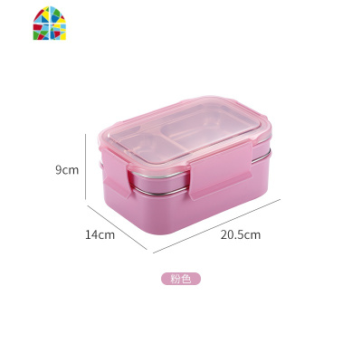 不锈钢保温桶饭盒便携大容量24小时学生两层加热上班族轻便简约 FENGHOU 嫩绿色+筷子+汤勺+保温袋