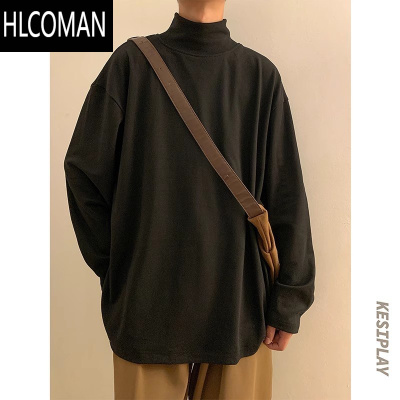 HLCOMAN半高领长袖t恤男士潮牌上衣服卫衣高级感内搭加绒打底衫外套