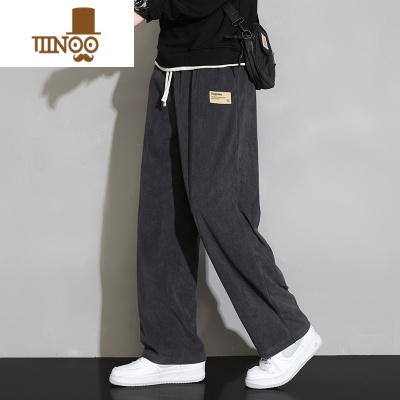 YANXU灰色卫裤子男款潮牌灯芯绒直筒休闲长裤青少年秋季宽松运动裤