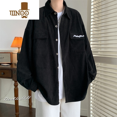 YANXU潮小众宽松长袖男大码日系复古衬衫衬衣外套灯芯绒休闲胖子