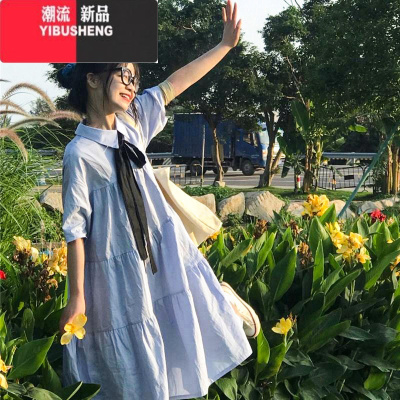 YIBUSHENG学院风韩版宽松连衣裙女季学生遮肚子2024新款裙子显瘦初恋系