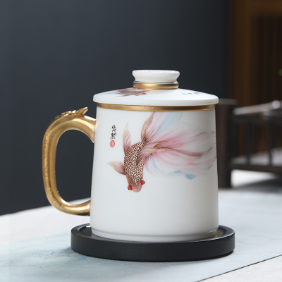 MULTIPOTENT茶杯功夫茶具办公杯羊脂玉得意杯悠然自得黄旭东大师作品伴手礼盒