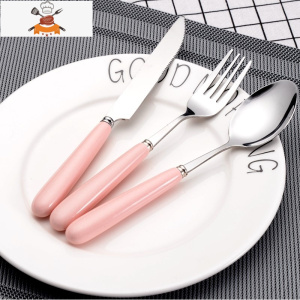 吃西餐的刀叉套装小孩粉色两件儿童叉子高檔套装专用切牛排可爱 敬平 纯粉[1刀1叉1勺]