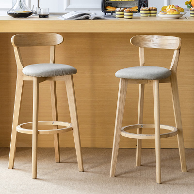 易企采 坐高61CM吧台凳 现代简约原木高脚凳北欧高凳子靠背酒吧椅轻奢前台座椅