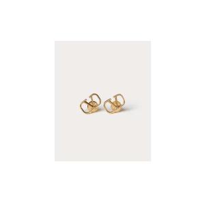 华伦天奴(Valentino)金属耳环女款时尚蝴蝶扣金色徽标耳饰配饰潮 黄色