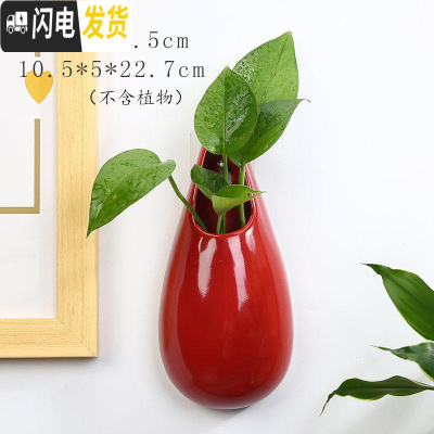 三维工匠水培墙上壁挂花盆半壁陶瓷中式创意阳台悬吊盆免打孔绿萝悬挂饰盆 YY-壁挂-大水滴(红) 小花盆容器