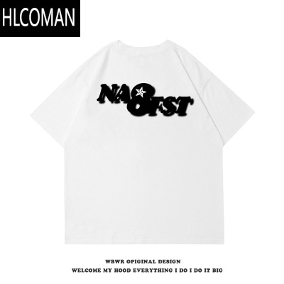 HLCOMAN美式街头字母印花260g短袖男夏季潮牌宽松情侣T恤打底衫