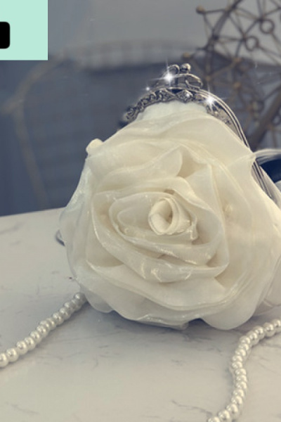 Rose。白玫瑰白纱立体花朵镶水钻手拿手提包女礼服ins珍珠网红包NEW LAKE