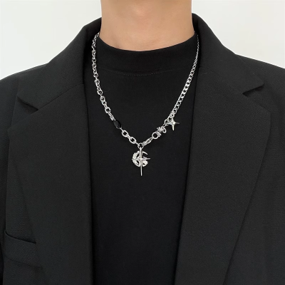 黑宝石星月项链潮搭高级感欧美嘻哈街头小众设计男女锁骨链毛衣链送女朋友老婆情人节七夕生日礼物